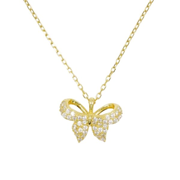 Collana Argento fiocco con zirconi - Dorato - COL2723