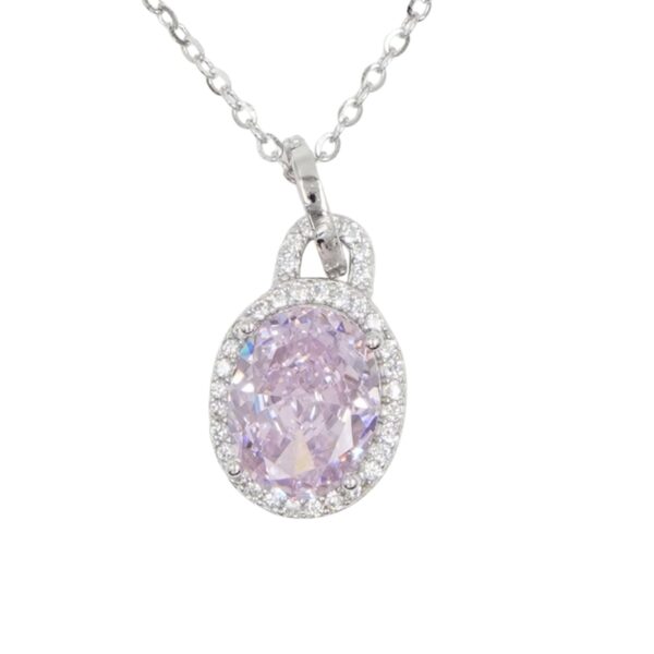 Collana Argento con zircone rosa - Rodiato - COL2726