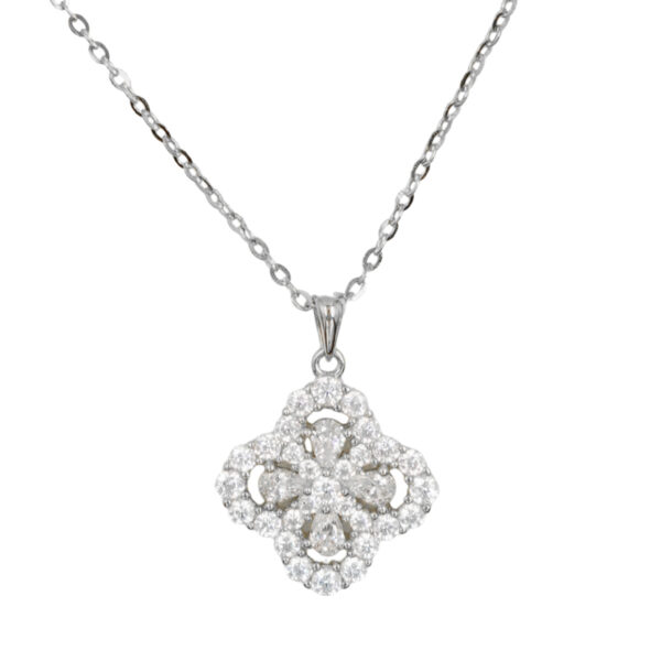 Collana Argento quadrifoglio con zirconi - Rodiato - COL2735