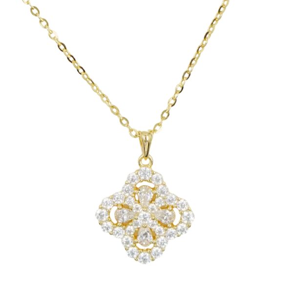 Collana Argento quadrifoglio con zirconi - Dorato - COL2736