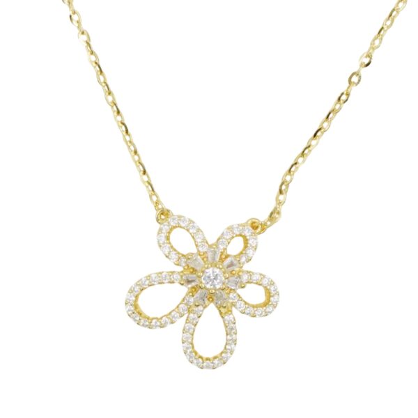Collana Argento fiore con zirconi - Dorato - COL2738