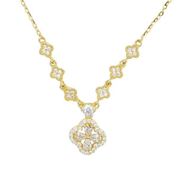 Collana Argento fiore con zirconi - Dorato - COL2744