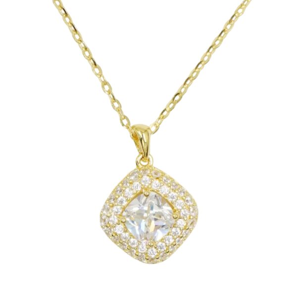 Collana Argento rombo con zirconi - Dorato - COL2746