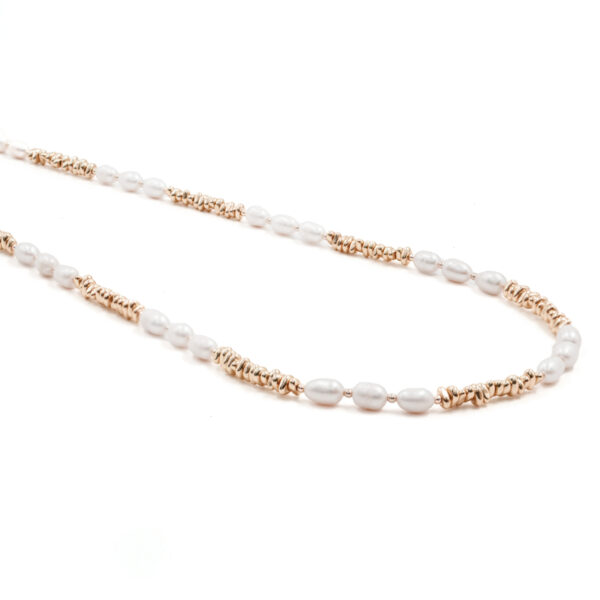 Collana in ematite, perla, chiusura argento rosè