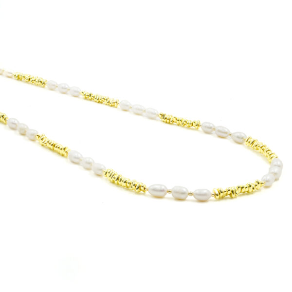 Collana in ematite, perla, chiusura argento dorata