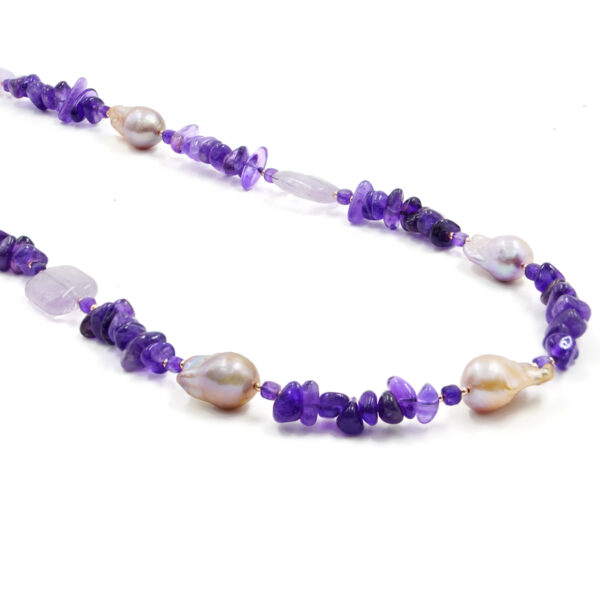 Collana in ametista, perle, chiusura rosè