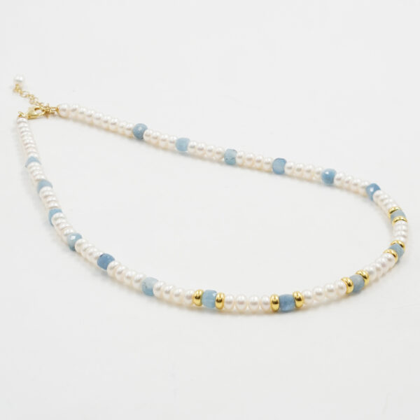 Collana in perle e acquamarina, chiusura argento dorata - COL2760