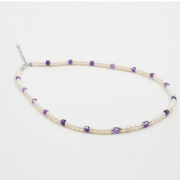 Collana in perle e ametista, chiusura argento rodiato - COL2762