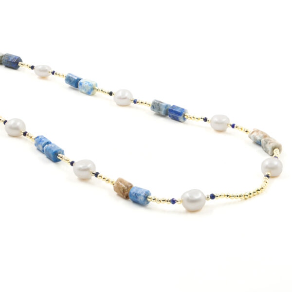 Collana ematite, lapis, perla, chiusura argento - COL2764