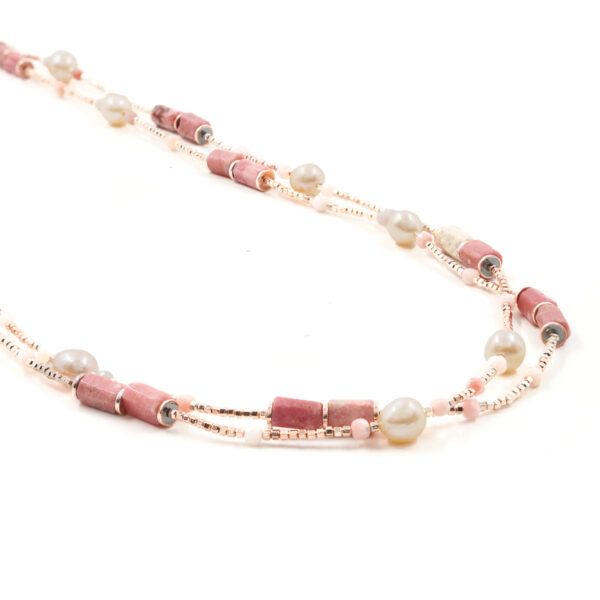 Collana ematite, rodocrosite, perla, chiusura argento - COL2765