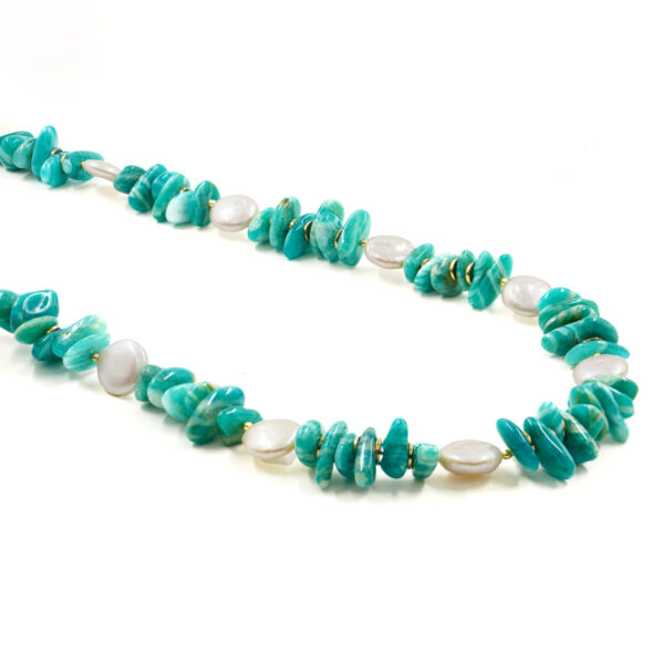 Collana amazzonite, perla, chiusura argento - COL2789