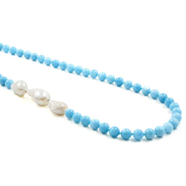 Collana giada, perla, chiusura argento - COL2793