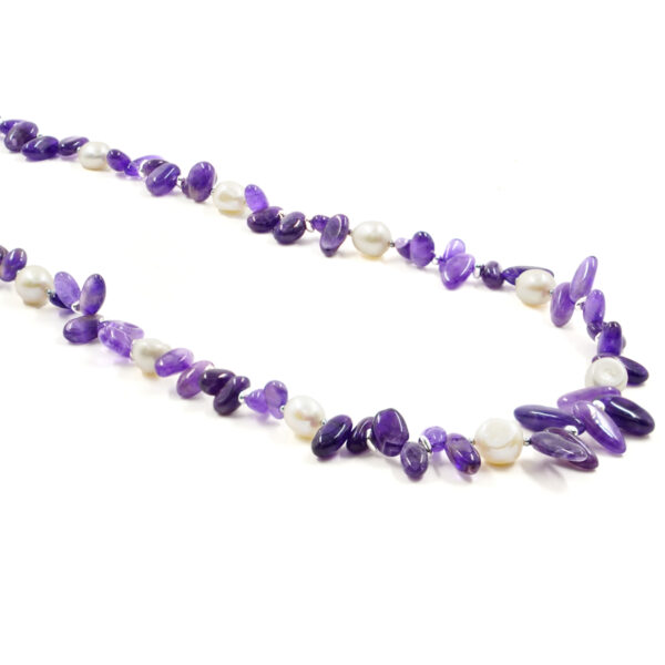 Collana ametista, perla, chiusura argento - COL2795