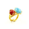 Anello Argento con corallo, larimar – Dorato - AN904