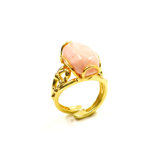 Anello Argento con corallo rosa – Dorato - AN913