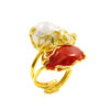 Anello Argento con corallo, perla - Dorato - AN915