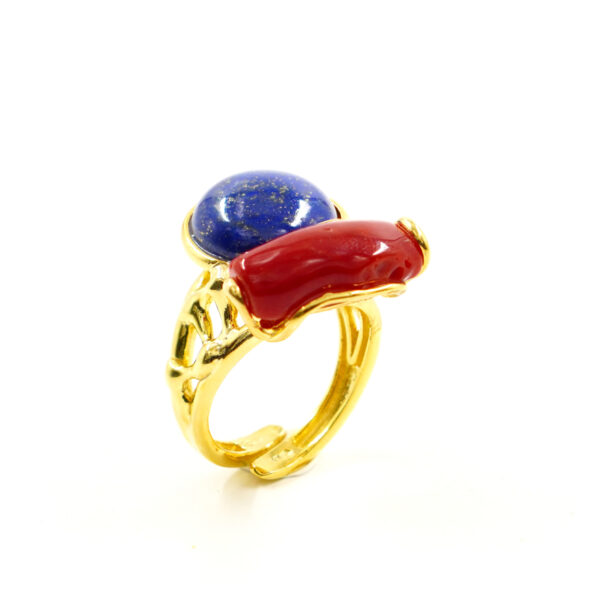 Anello argento corallo, lapis – Dorato - AN918
