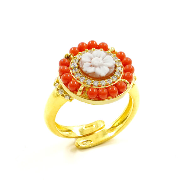 Anello Argento corallo, cammeo - Dorato - AN927