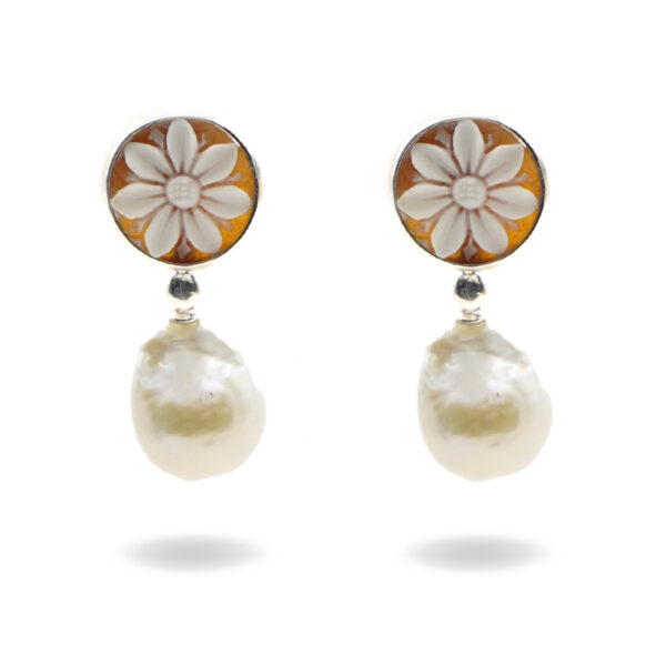 Orecchini Argento Cammeo, perla - Rodiato - AOR1036