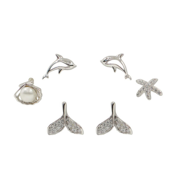 Set Orecchini Argento delfino, coda con zirconi Rodiato - AOR1046