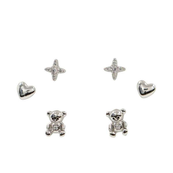 Set Orecchini Argento orso, cuore con zirconi Rodiato