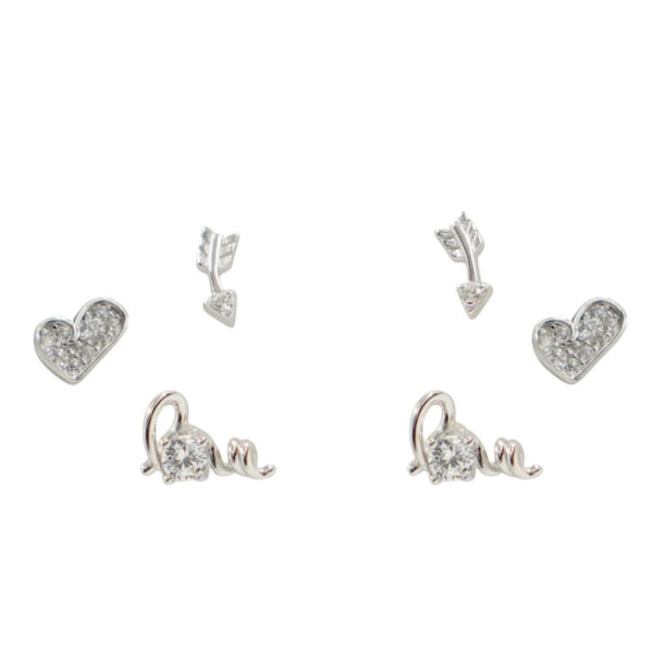Set Orecchini Argento cuore, freccia con zirconi Rodiato