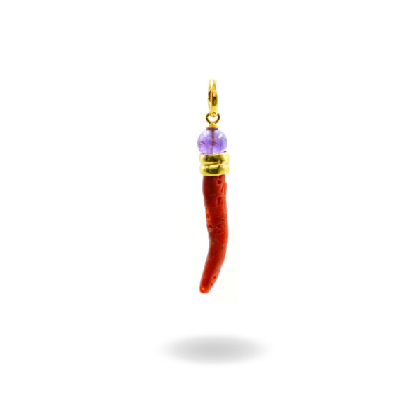 Pendente Argento ametista, corno corallo – Dorato - ARG915