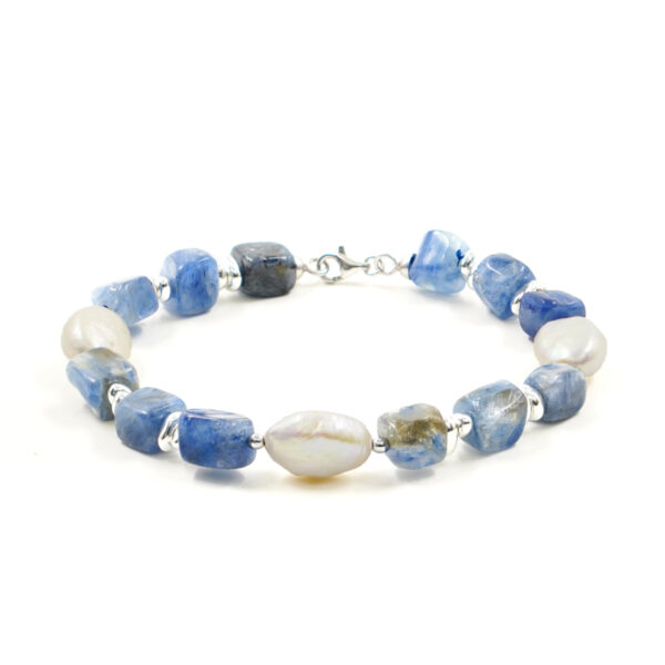 Bracciale cianite, perla, chiusura argento - BRA2451