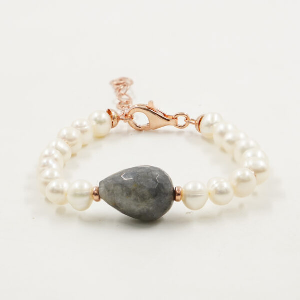 Bracciale perle, quarzo grigio, chiusura argento - BRA2453