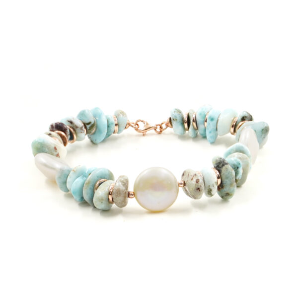 Bracciale larimar, perla, chiusura argento - BRA2454