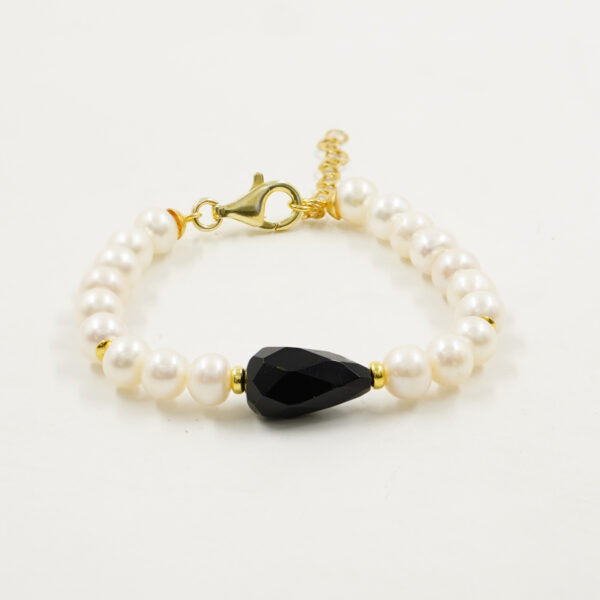 Bracciale perle, agata nera, chiusura argento - BRA2455