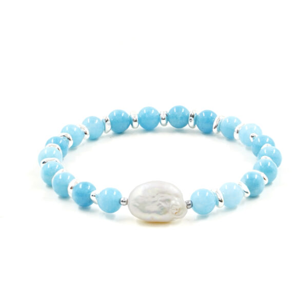 Bracciale Elastico giada turchese, perla - BRA2468