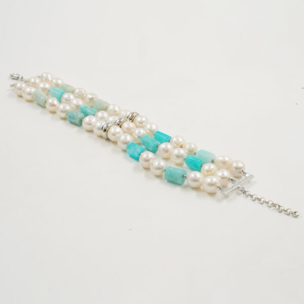 Bracciale amazzonite, perla, chiusura argento - BRA2483