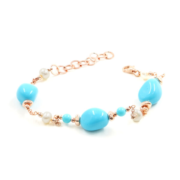 Bracciale pasta turchese, perla, chiusura argento - BRA2487