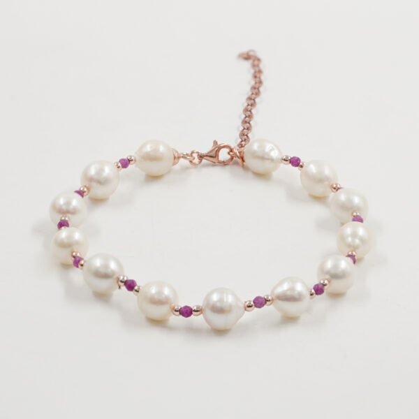 Bracciale perle, rubino, chiusura argento - BRA2503