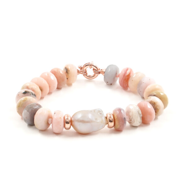 Bracciale Opale Rosa, perla, chiusura argento - BRA2506