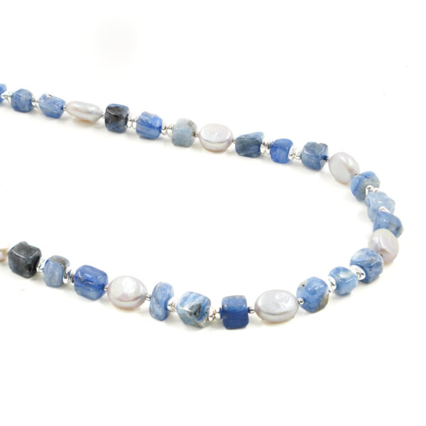 Collana cianite, perla, chiusura argento - COL2799