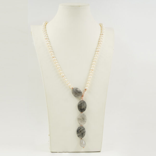 Collana perle, quarzo grigio, chiusura argento - COL2801
