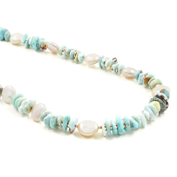 Collana larimar, perla, chiusura argento - COL2802