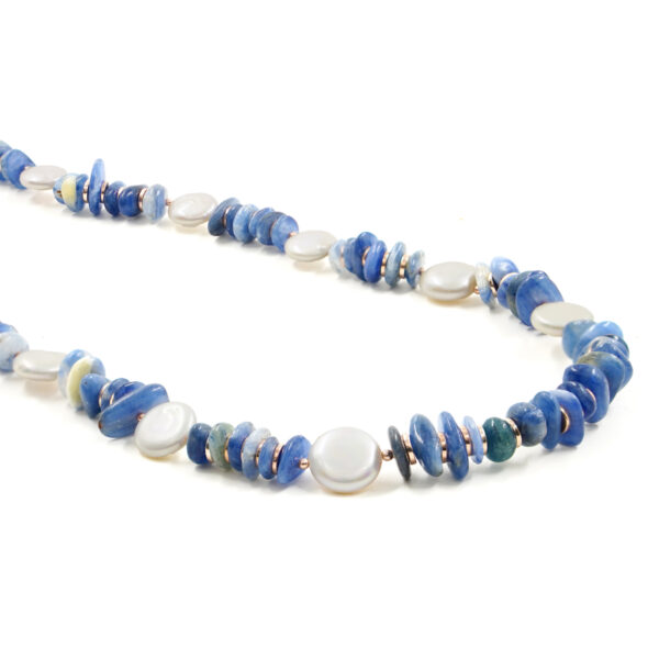 Collana Cianite, perla, chiusura argento - COL2809