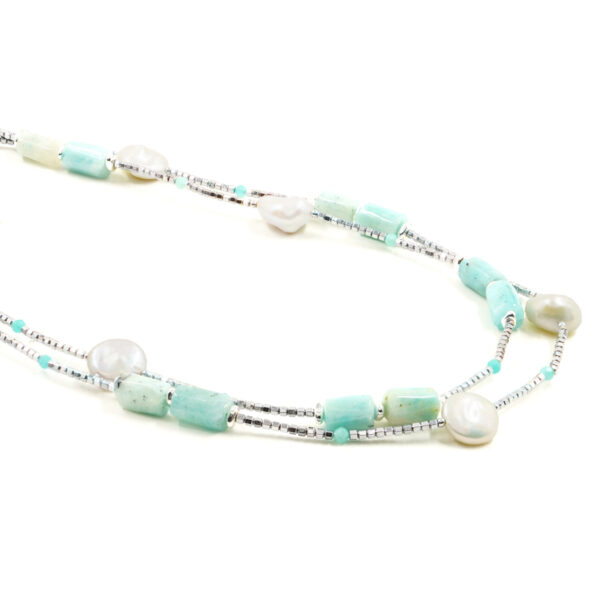Collana ematite, amazzonite, perla - COL2814