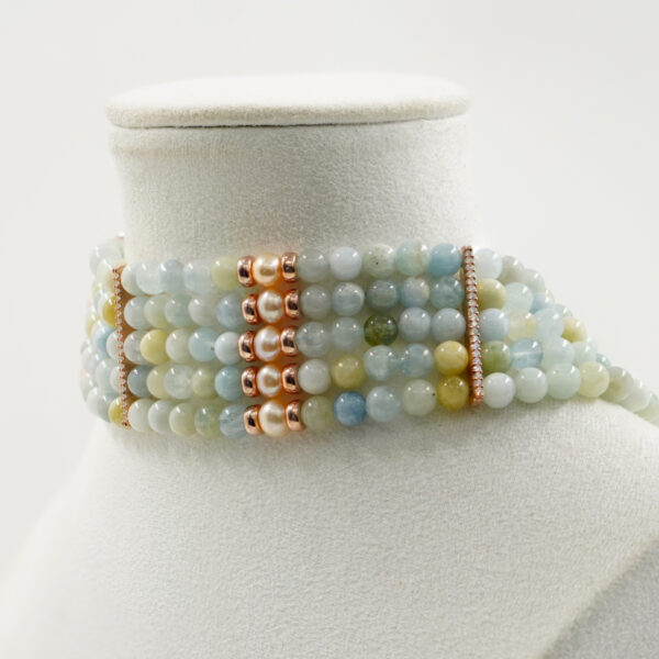 Collana acquamarina, perla, chiusura argento - COL2815