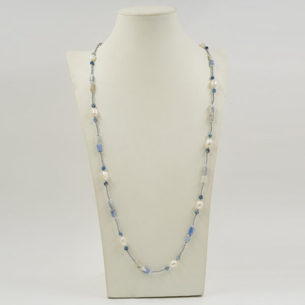 Collana ematite, cianite, perla, chiusura argento - COL2828