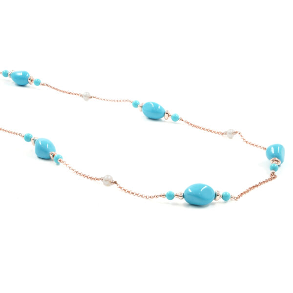 Collana pasta turchese, perla, chiusura argento