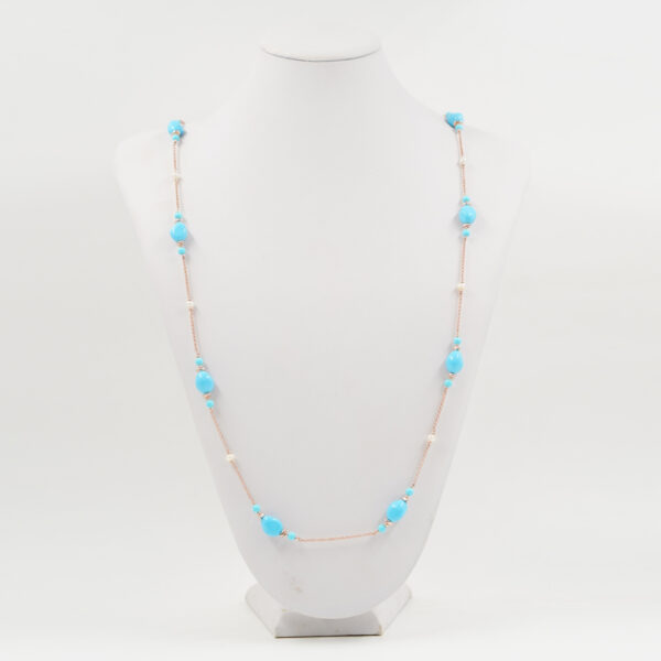 Collana pasta turchese, perla, chiusura argento - COL2830