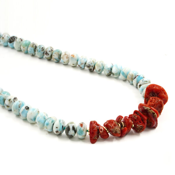 Collana larimar, corallo chiusura argento - COL2844