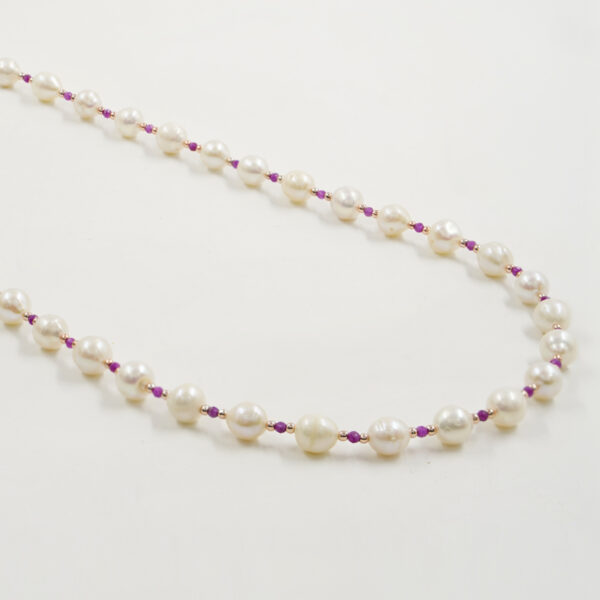 Collana perle, rubini, chiusura argento - COL2852