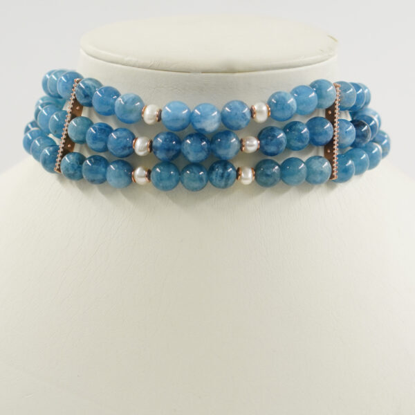 Collana acquamarina, perle, chiusura argento - COL2859