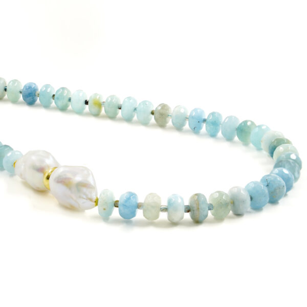 Collana acquamarina, perla, chiusura argento - COL2861