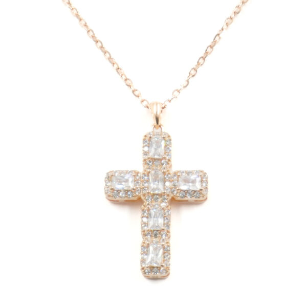 Collana Argento croce con zirconi – Rosè - COL2862